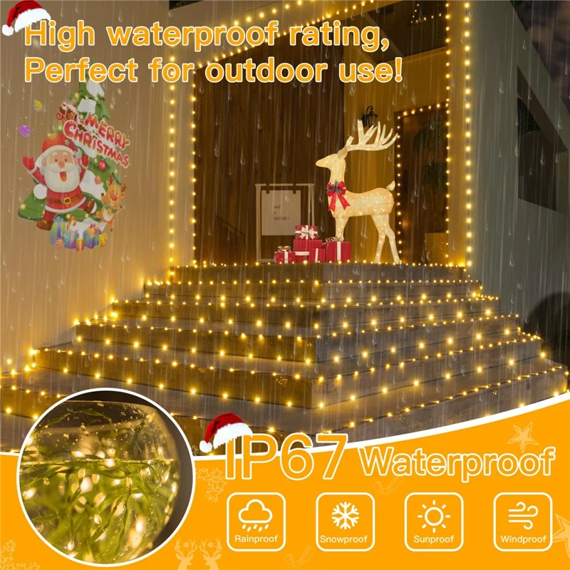 100m 1000 LEDs String Light with Remote Waterproof Ambiance Lamp for Outdoor Garden Tree Decoration, EU Plug - Warm Light