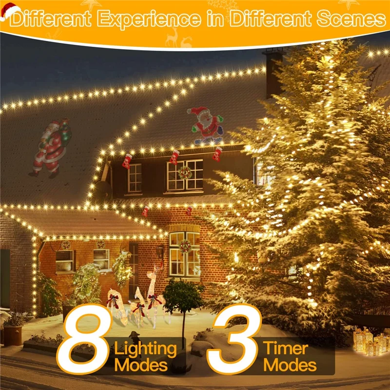 100m 1000 LEDs String Light with Remote Waterproof Ambiance Lamp for Outdoor Garden Tree Decoration, EU Plug - Warm Light