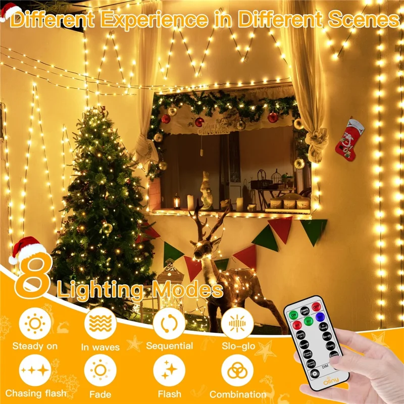 100m 1000 LEDs String Light with Remote Waterproof Ambiance Lamp for Outdoor Garden Tree Decoration, EU Plug - Warm Light
