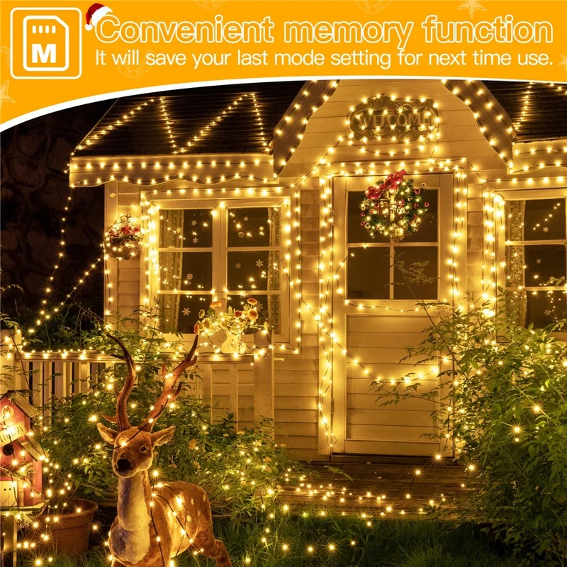 100m 1000 LEDs String Light with Remote Waterproof Ambiance Lamp for Outdoor Garden Tree Decoration, EU Plug - Warm Light