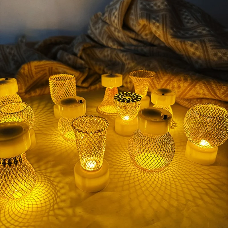 Electronic Candle Light Creative Hollow Gold Plated Wrought Iron Table Night Light for Christmas Decor - 5.3cm Half Ball