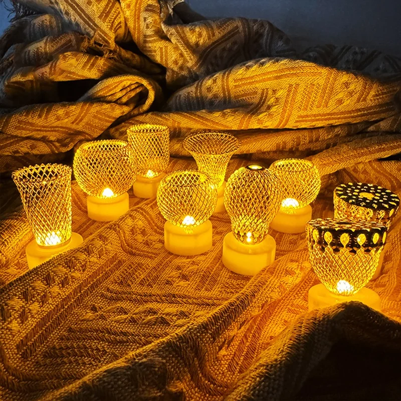 Electronic Candle Light Creative Hollow Gold Plated Wrought Iron Table Night Light for Christmas Decor - 5.3cm Half Ball