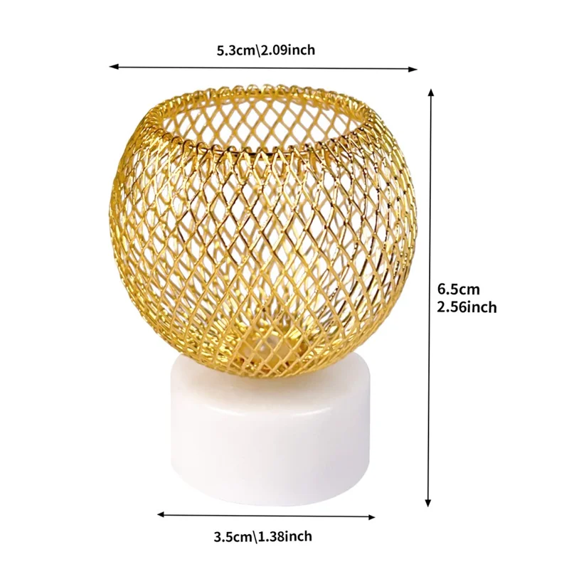 Electronic Candle Light Creative Hollow Gold Plated Wrought Iron Table Night Light for Christmas Decor - 5.3cm Half Ball