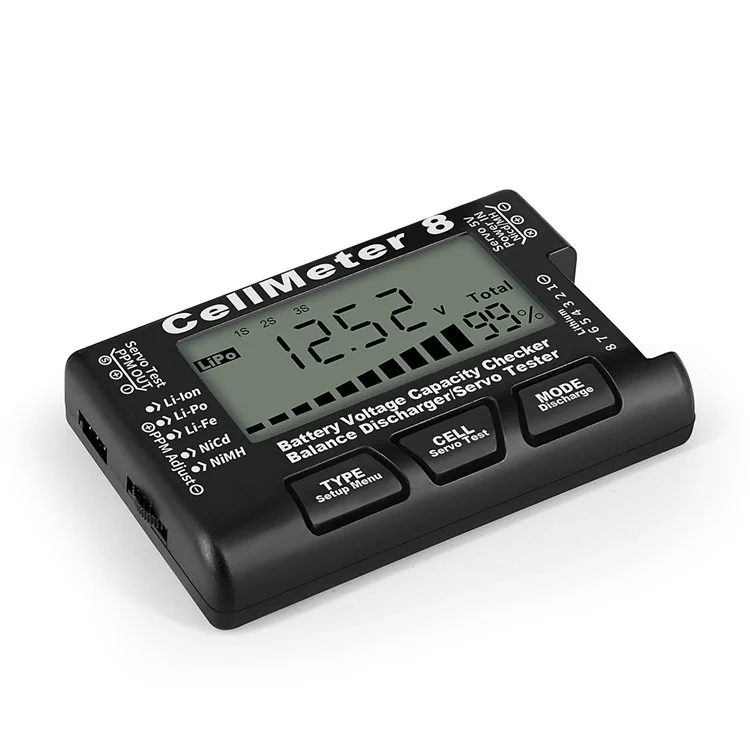 Cellmeter 8-in-1 Digital Battery Capacity Checker Controller Tester Voltage Tester for Li-Po Li-ion NiMH Nicd Cell Meter - Negro