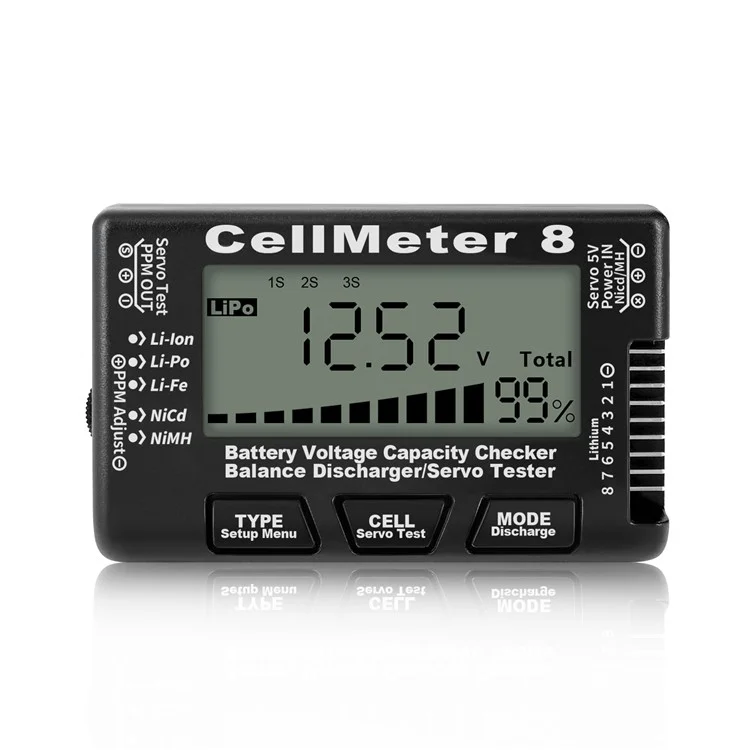 Cellmeter 8-in-1 Digital Battery Capacity Checker Controller Tester Voltage Tester for Li-Po Li-ion NiMH Nicd Cell Meter - Negro