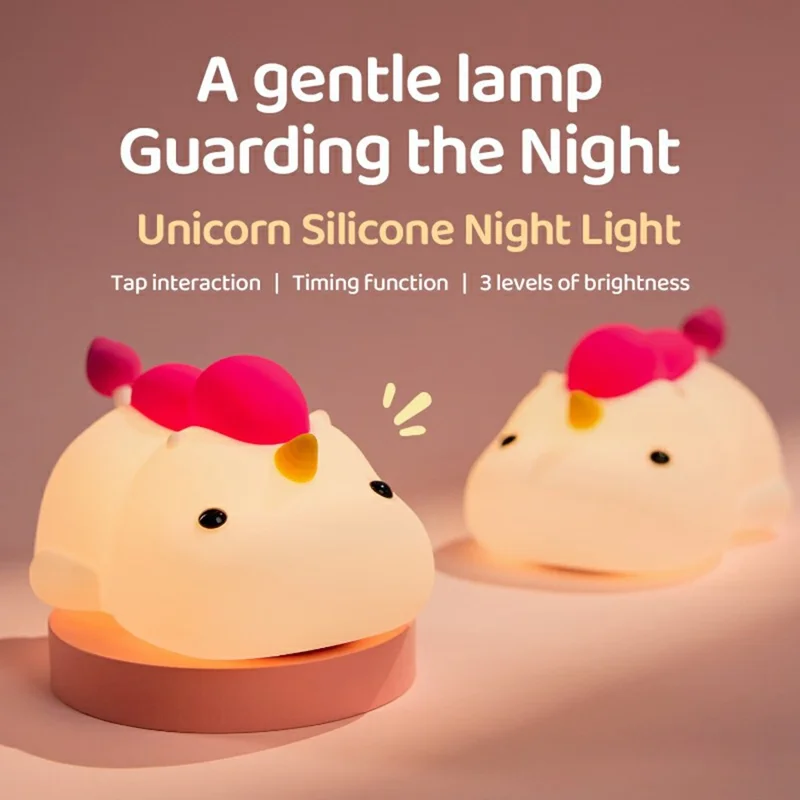 Cartoon Unicorn Shape Silicone Night Light Tap Control Decorative Desk Lamp Stress Relief Toy