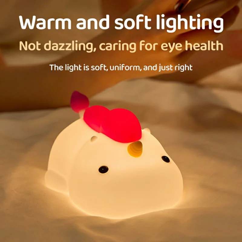 Cartoon Unicorn Shape Silicone Night Light Tap Control Decorative Desk Lamp Stress Relief Toy