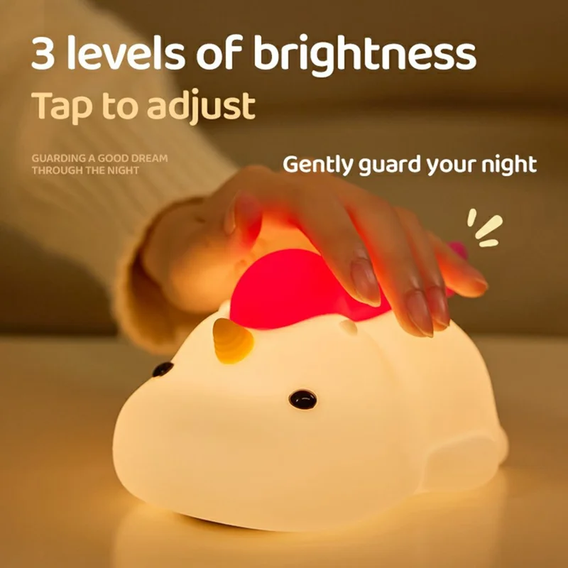 Cartoon Unicorn Shape Silicone Night Light Tap Control Decorative Desk Lamp Stress Relief Toy