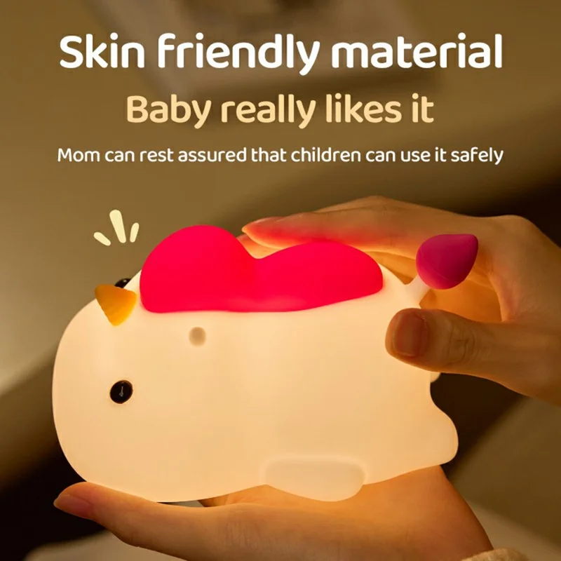 Cartoon Unicorn Shape Silicone Night Light Tap Control Decorative Desk Lamp Stress Relief Toy