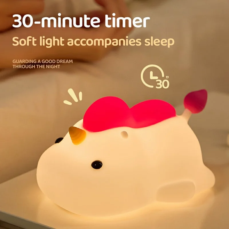 Cartoon Unicorn Shape Silicone Night Light Tap Control Decorative Desk Lamp Stress Relief Toy