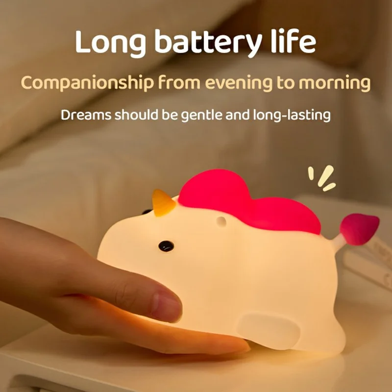 Cartoon Unicorn Shape Silicone Night Light Tap Control Decorative Desk Lamp Stress Relief Toy