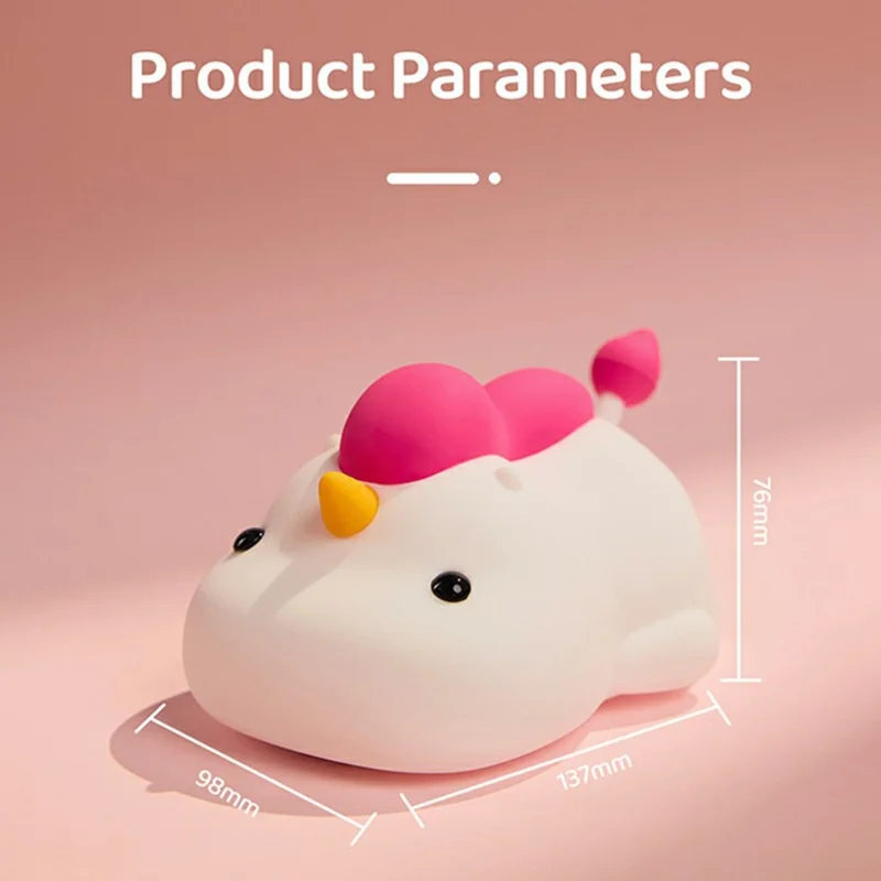 Cartoon Unicorn Shape Silicone Night Light Tap Control Decorative Desk Lamp Stress Relief Toy
