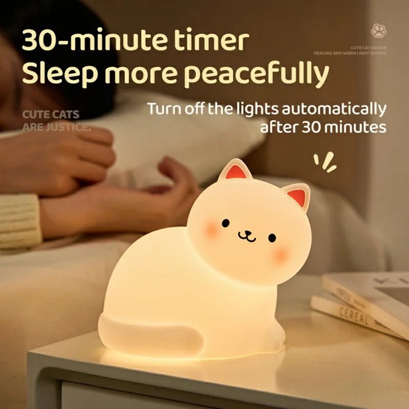 A068 Cute Cat Silicone Night Light Tap Control RGB Light Bedside Lamp Desk Decor