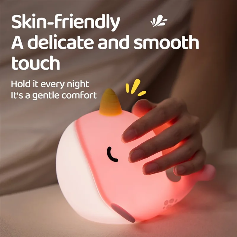 A044 Narhval Silikone Natlampe med Berøringsstyring, Stresslindrende Sengelampe, Gave, Skrivebordsdekoration - Blå