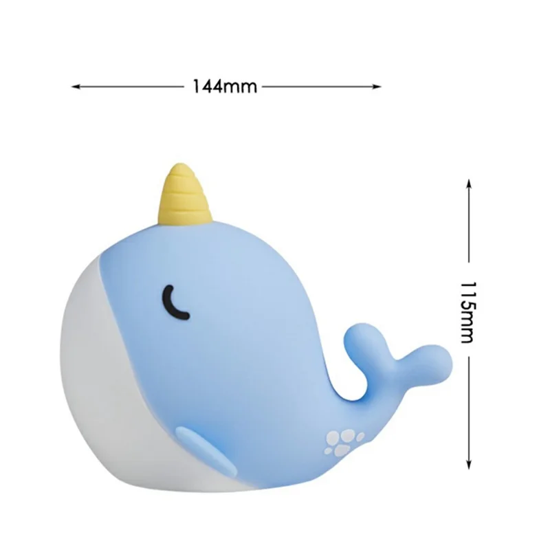 A044 Narhval Silikone Natlampe med Berøringsstyring, Stresslindrende Sengelampe, Gave, Skrivebordsdekoration - Blå