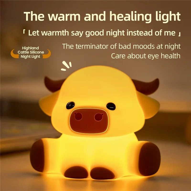 Силиконовый ночной светильник в форме коровы с сенсорным управлением, средство для снятия стресса, настольный декор, игрушка для декомпрессии