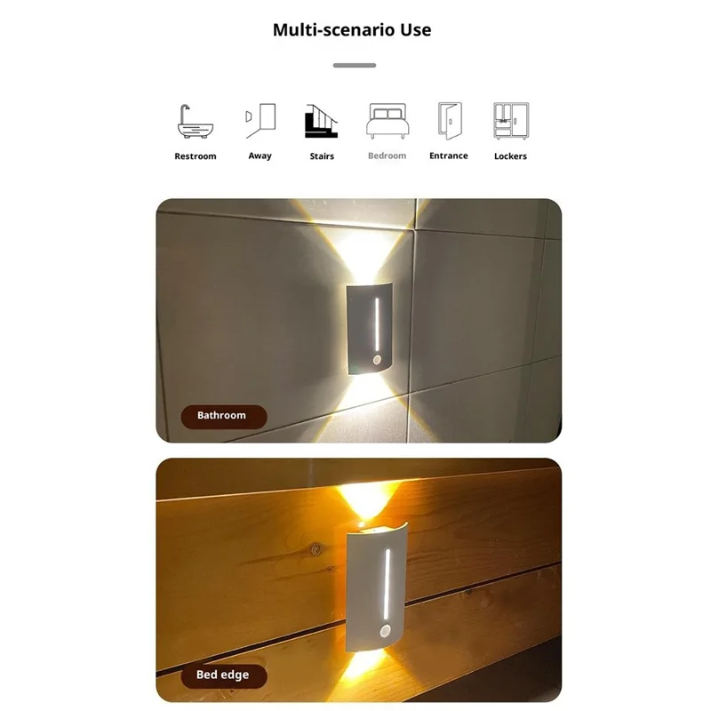 Magnetic Night Light Motion Sensor LED Lamp with 3 Color Modes for Cabinet / Closet / Stairs / Bedroom - Square