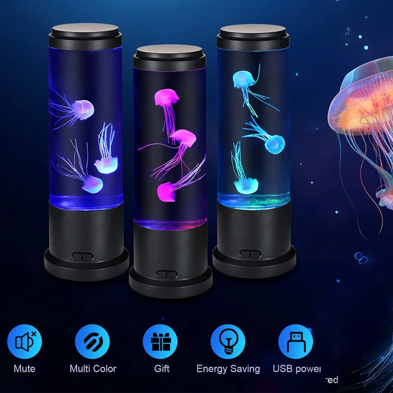 USB LED Color Changing Mood Light Desktop Decorative Night Light for Home Ambiance, EU Plug - Fish