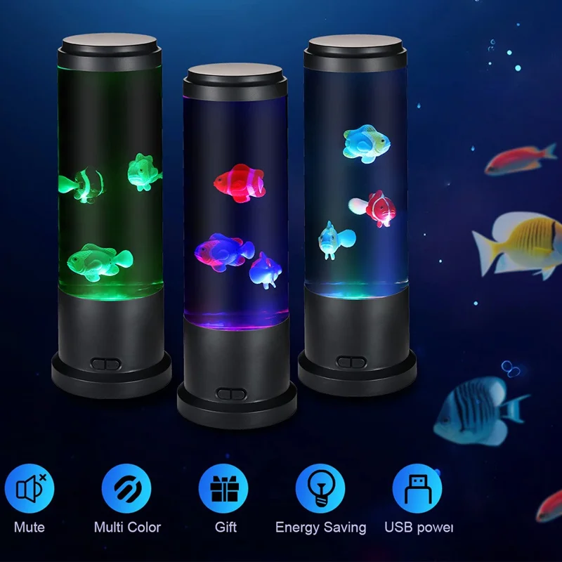 USB LED Color Changing Mood Light Desktop Decorative Night Light for Home Ambiance, EU Plug - Fish