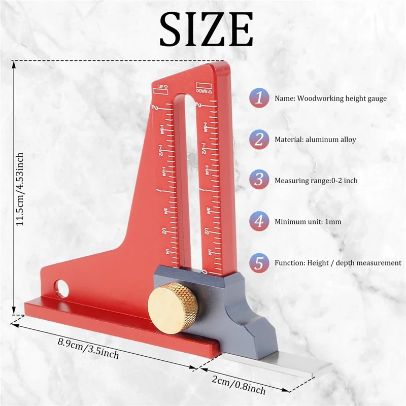 Precyzyjne narzędzie pomiarowe z magnetycznym wskaźnikiem wysokości z aluminium CNC do piły tarczowej i frezarki - skala calowa