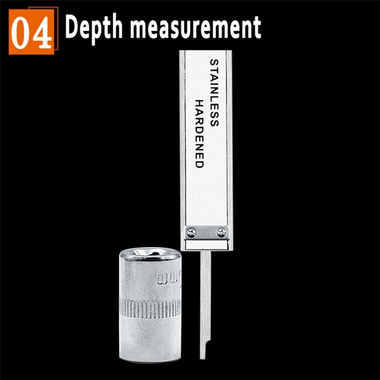 Calibrador digital de acero inoxidable con pantalla LCD de 0-150 mm y botón tricolor para longitud, anchura, profundidad y diámetro