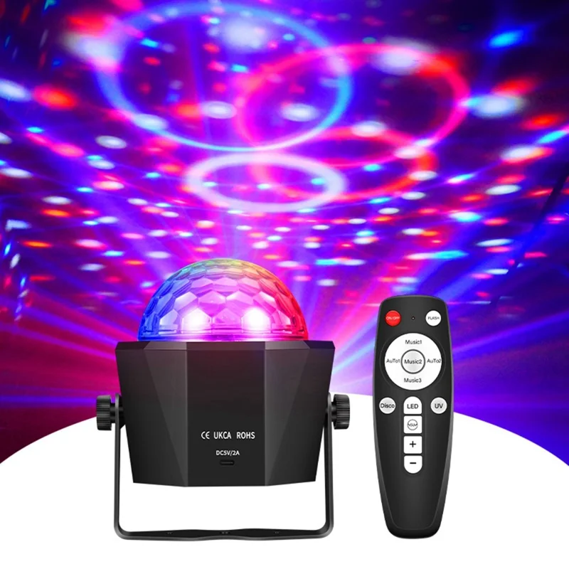 TC-7011-2 7-Color Angled LED Stage Light Sound-Activated Strobe Magic Ball Lamp for Party Home