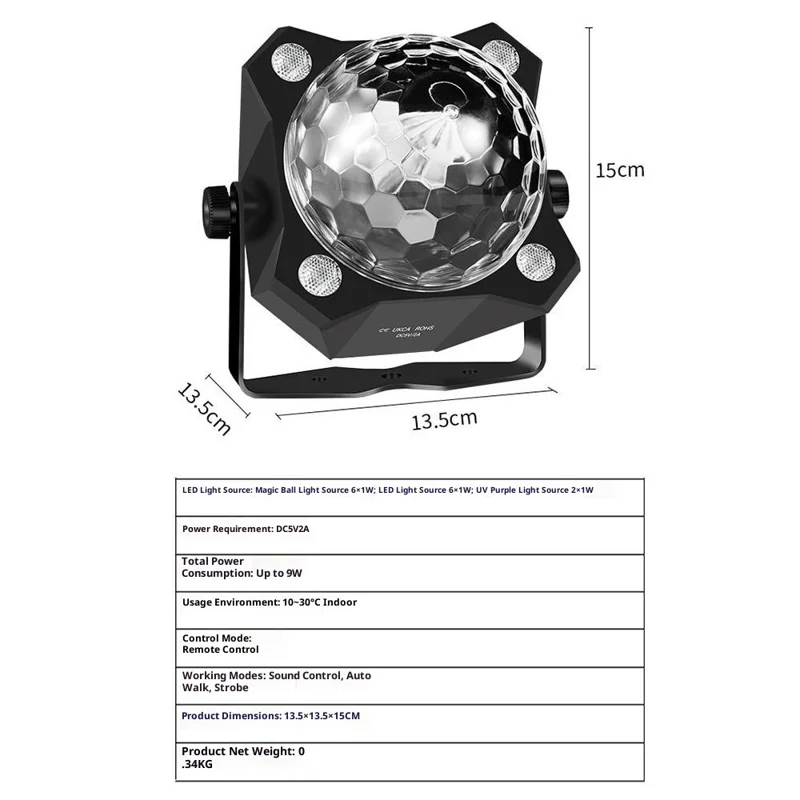 TC-7011-2 7-Color Angled LED Stage Light Sound-Activated Strobe Magic Ball Lamp for Party Home