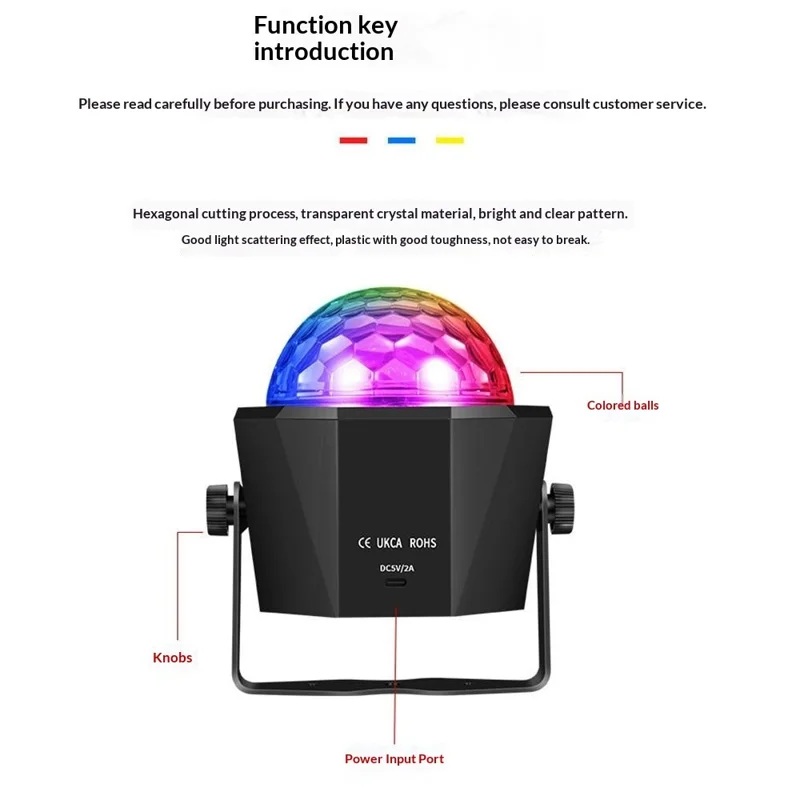 TC-7011-2 7-Color Angled LED Stage Light Sound-Activated Strobe Magic Ball Lamp for Party Home