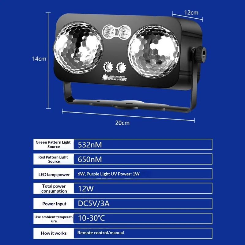 TC-7012 3 Auto / Sound Modes Dual-Head Magic Ball Unabhängige Steuerung Timer RGB LED Bühnenbeleuchtung für KTV Home Bar - EU-Stecker