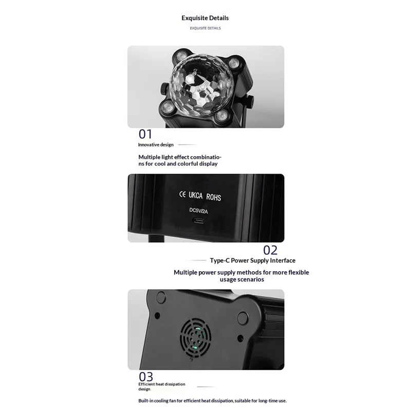 TC-7011-1 3 Sound Modes Cylindrical UV Magic Ball Light Voice-Activated RGB LED Strobe Lamp for KTV Home Party