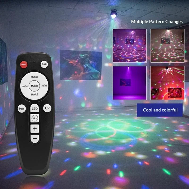 TC-7011-1 3 Sound Modes Cylindrical UV Magic Ball Light Voice-Activated RGB LED Strobe Lamp for KTV Home Party