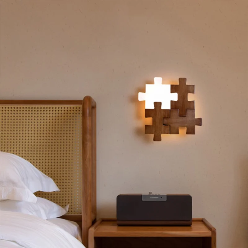 Lâmpada de parede de bloco de madeira de 12W 3 cores, luz de cabeceira LED minimalista moderna para quarto, corredor