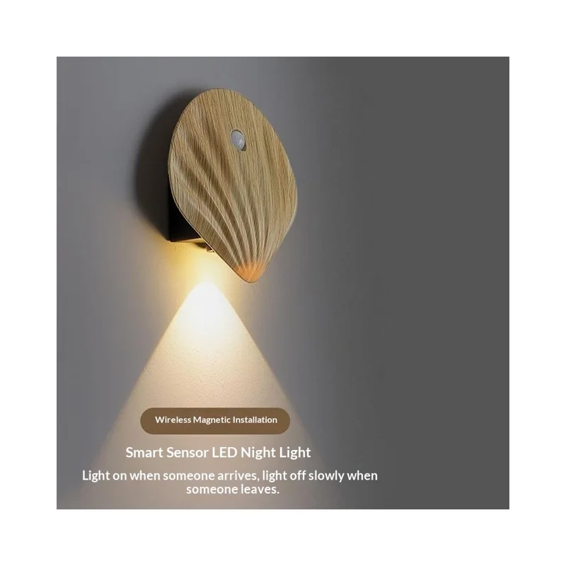 Luce notturna a LED intelligente con sensore di movimento Ricaricabile Magnetica Wireless Lampada per armadio Porta Cabinet - Luce calda / Grana di legno naturale