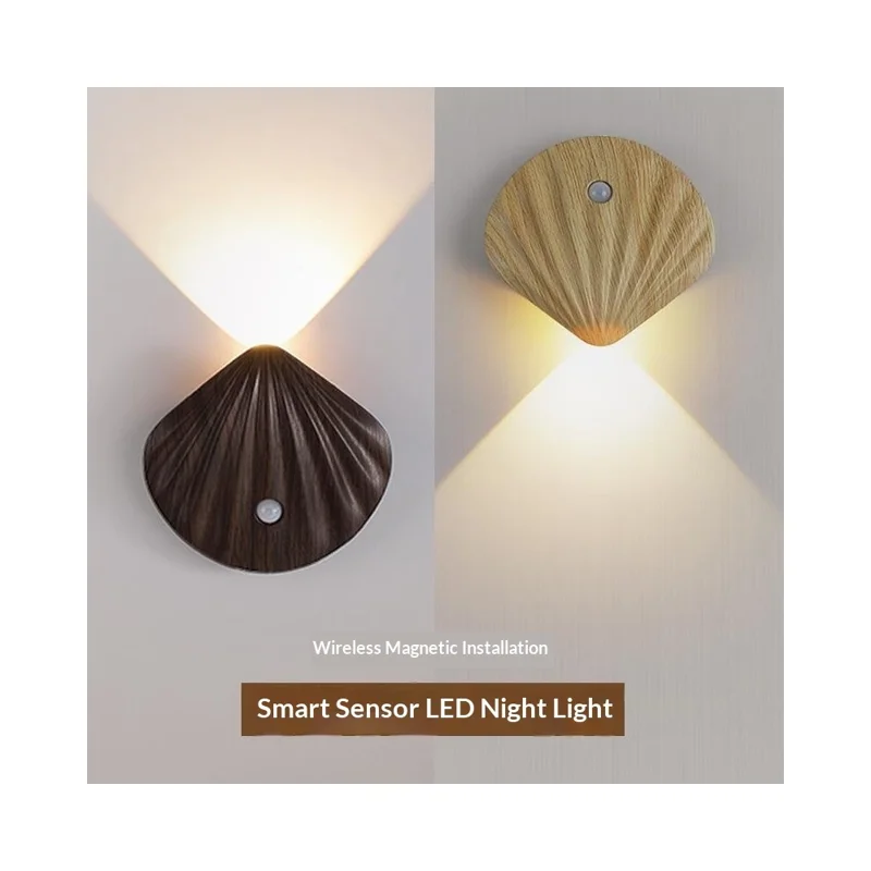 Luce notturna a LED intelligente con sensore di movimento Ricaricabile Magnetica Wireless Lampada per armadio Porta Cabinet - Luce calda / Grana di legno naturale