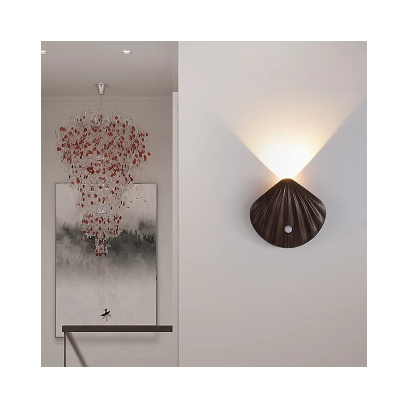 Luce notturna a LED intelligente con sensore di movimento Ricaricabile Magnetica Wireless Lampada per armadio Porta Cabinet - Luce calda / Grana di legno naturale