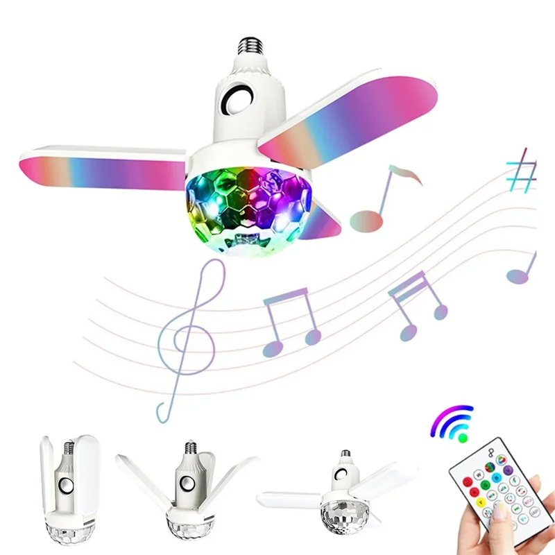 Bluetooth-Compatible Disco Ball Music Light 3-Leaf Foldable LED Lamp with Speaker Smart Remote Control Atmosphere Light