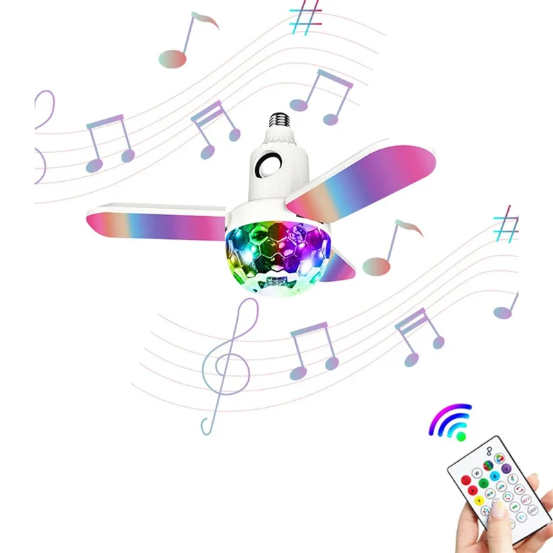Bluetooth-Compatible Disco Ball Music Light 3-Leaf Foldable LED Lamp with Speaker Smart Remote Control Atmosphere Light