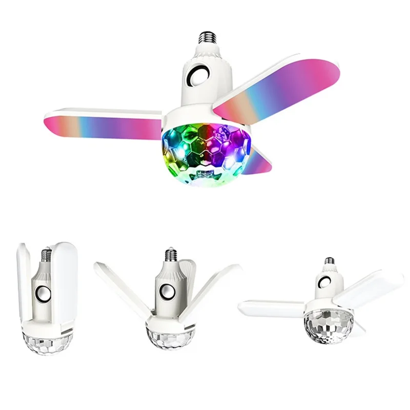 Bluetooth-Compatible Disco Ball Music Light 3-Leaf Foldable LED Lamp with Speaker Smart Remote Control Atmosphere Light