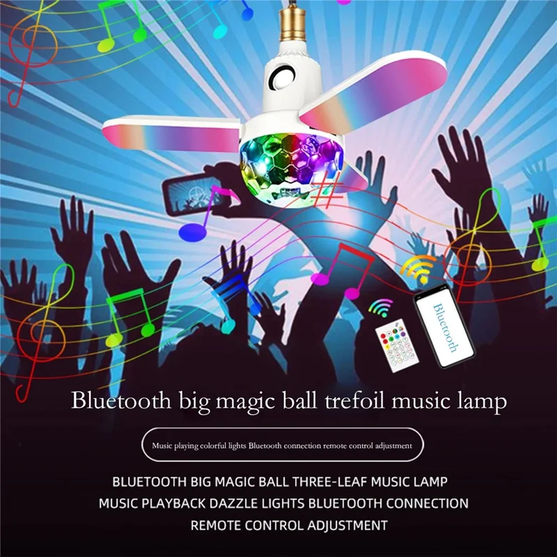 Bluetooth-Compatible Disco Ball Music Light 3-Leaf Foldable LED Lamp with Speaker Smart Remote Control Atmosphere Light
