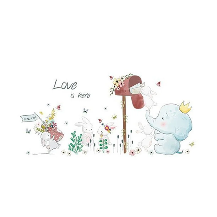 SK7185 Cartoon Elephant Rabbit Wall Decor Sticker Kids Room Kindergarten Decal Wallpaper