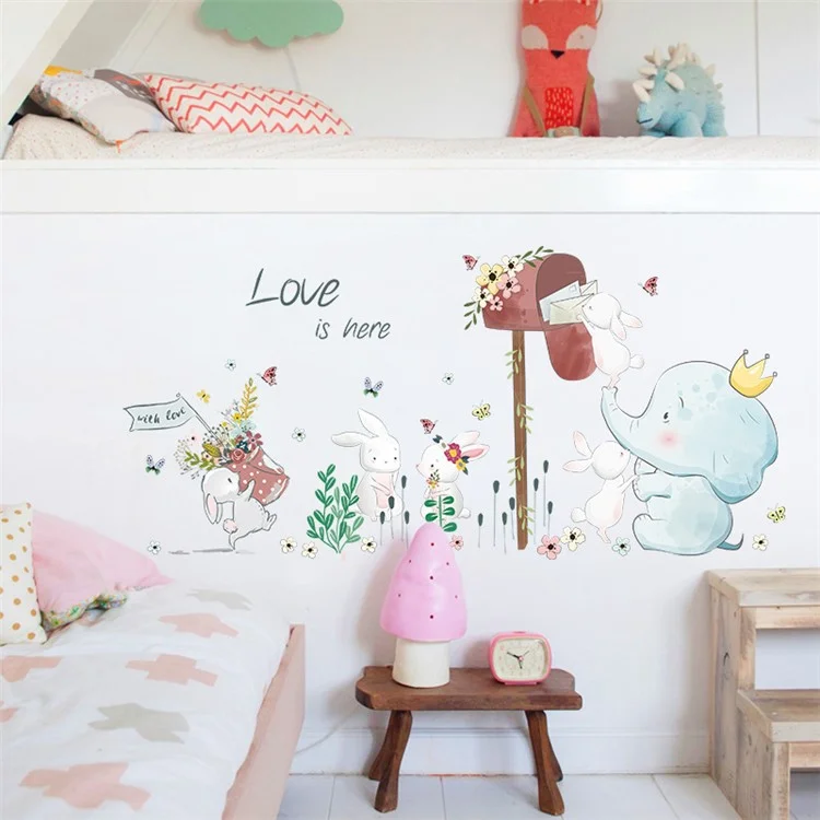 SK7185 Cartoon Elephant Rabbit Wall Decor Sticker Kids Room Kindergarten Decal Wallpaper