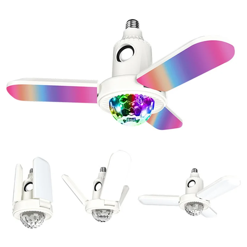 Bombilla de Música Compatible con Bluetooth, Lámpara LED Plegable de 3 Hojas, Bola de Discoteca para Interior Luz Blanca / Lámpara de Ambiente RGB