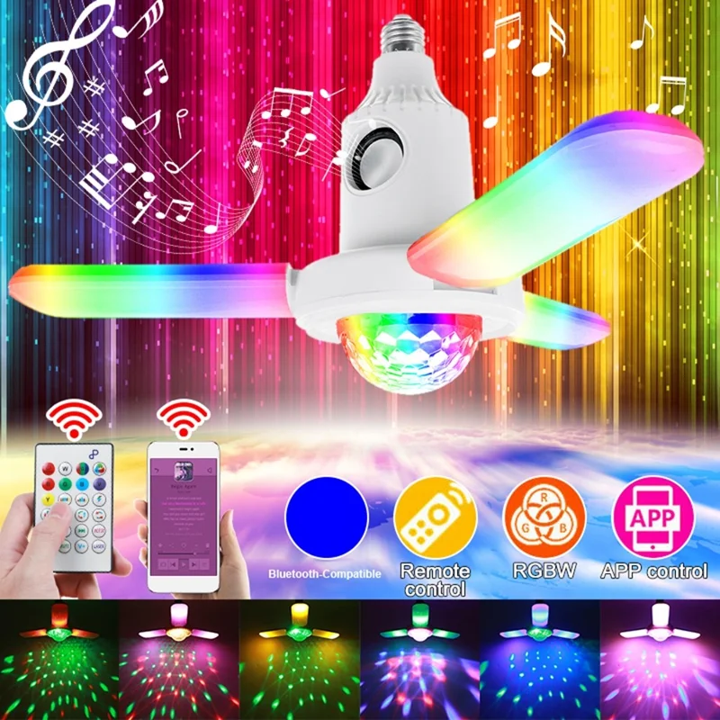 Bombilla de Música Compatible con Bluetooth, Lámpara LED Plegable de 3 Hojas, Bola de Discoteca para Interior Luz Blanca / Lámpara de Ambiente RGB