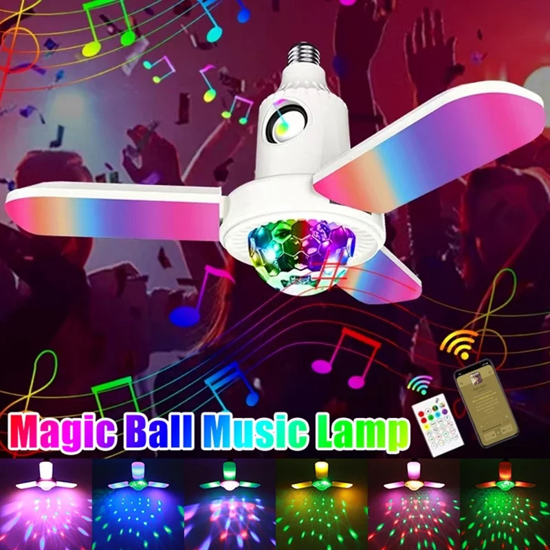 Bombilla de Música Compatible con Bluetooth, Lámpara LED Plegable de 3 Hojas, Bola de Discoteca para Interior Luz Blanca / Lámpara de Ambiente RGB