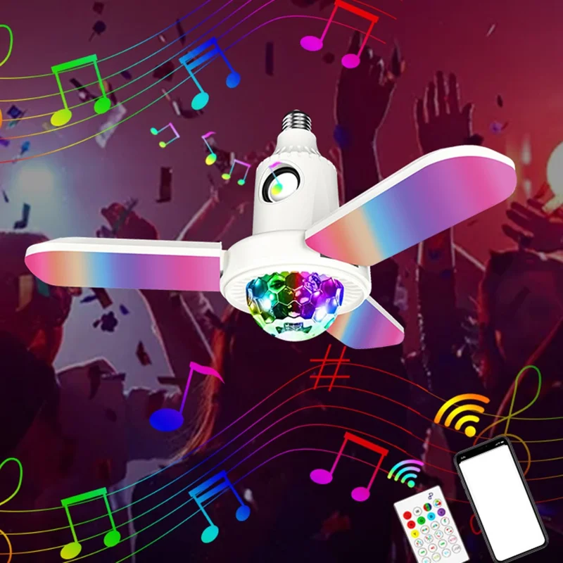 Bombilla de Música Compatible con Bluetooth, Lámpara LED Plegable de 3 Hojas, Bola de Discoteca para Interior Luz Blanca / Lámpara de Ambiente RGB