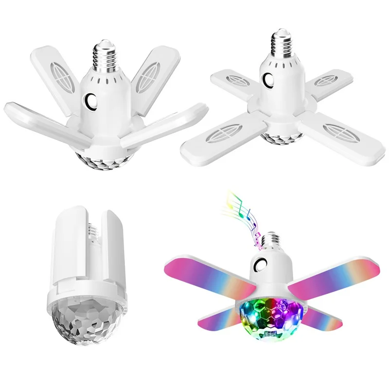 Large Magic Ball Projector Light RGB Color Changing E27 Four-Leaf Folding Ceiling Lamp Bluetooth-compatible Speaker