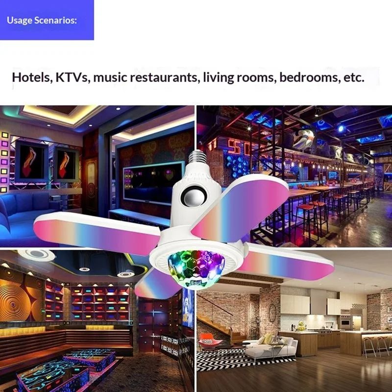 Petite lampe projecteur boule magique RGB changeante E27, lampe de plafond pliable à quatre feuilles avec haut-parleur compatible Bluetooth
