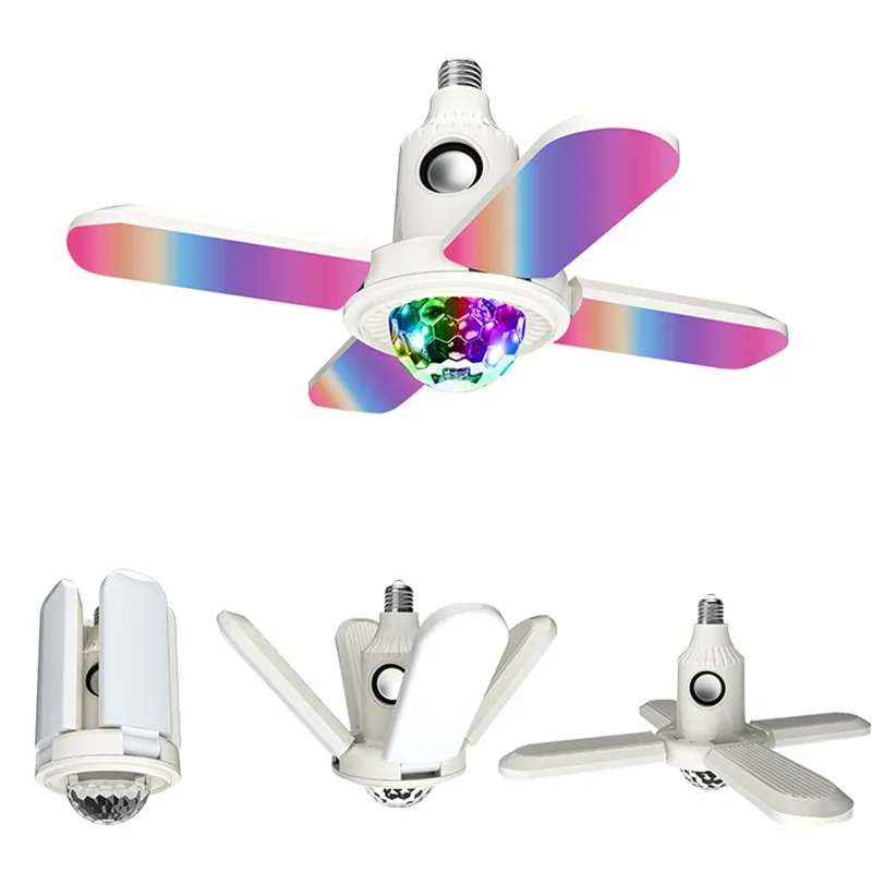Petite lampe projecteur boule magique RGB changeante E27, lampe de plafond pliable à quatre feuilles avec haut-parleur compatible Bluetooth