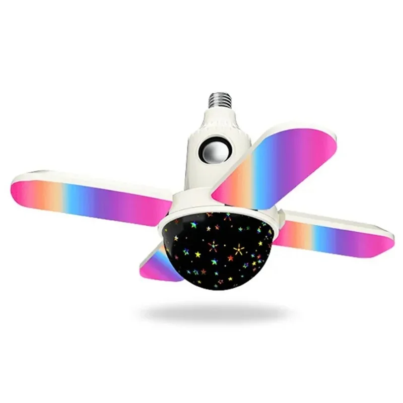 Lampe Projecteur Étoile Grande Taille E27 Plafonnier RGB à Quatre Feuilles Pliable avec Changement de Couleur, Haut-Parleur Bluetooth et Télécommande
