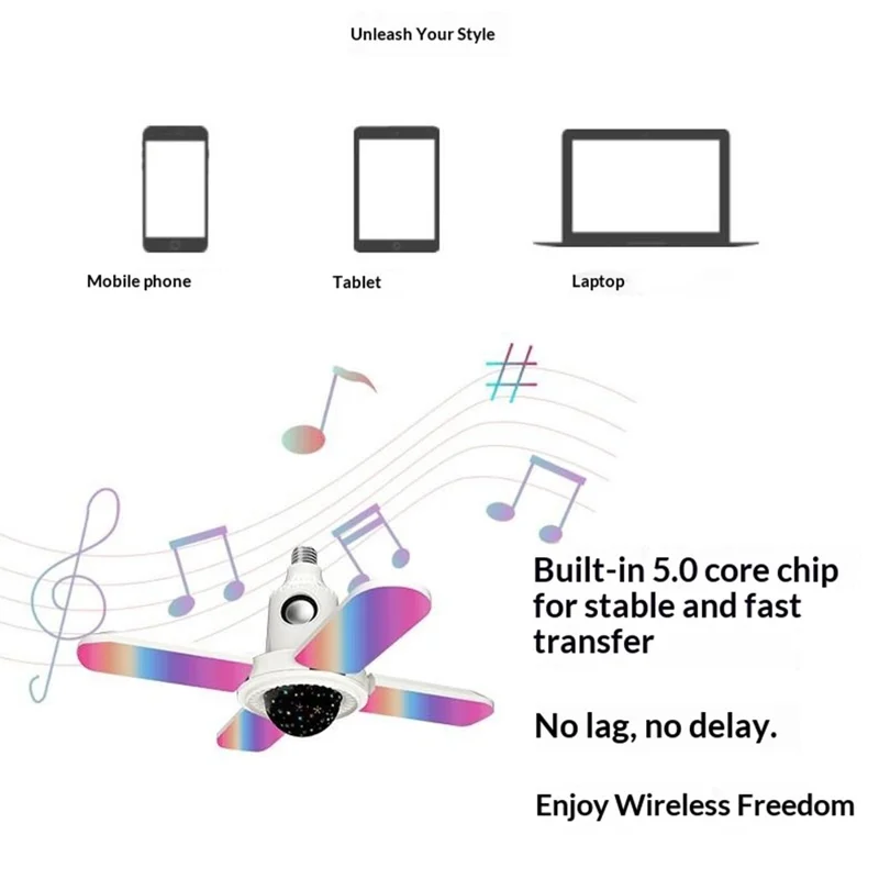 Petite lampe projecteur étoile E27, lumière de plafond pliable à quatre feuilles RVB, changeant de couleur, avec haut-parleur compatible Bluetooth et télécommande